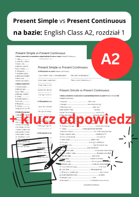 Present Simple vs. Present Continuous na bazie: English Class A2, rozdział 1